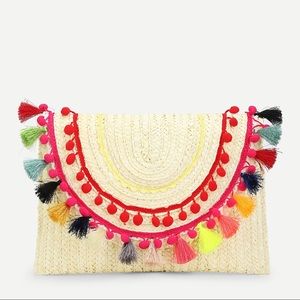 Tassel & Pom Pom Decorated Straw Bag